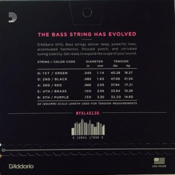 D&#039;Addario NYXL 5-String Bass Guitar Strings regular gauge 45-130 long scale