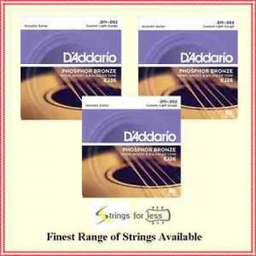 D&#039;addario EJ26 3 Sets Phos Bronze Custom Light Acoustic Guitar Strings 11-52