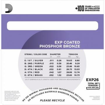 D&#039;Addario EXP26 Phosphor Bronze EXP Coated acoustic guitar strings, Custom Light