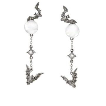 Alchemy Gothic, Eventide Fine pewter Dropper Earrings with mother of pearl moon