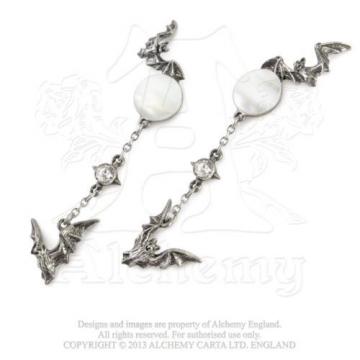 Alchemy Gothic, Eventide Fine pewter Dropper Earrings with mother of pearl moon