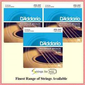 3 sets D&#039;Addario EJ38 Phosphor Bronze Light 12-String Acoustic Strings 10 - 47