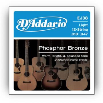 D&#039;Addario EJ38 Phosphor Bz 10-47 12 String Acoustic Guitar Strings - Light