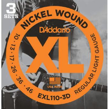 D&#039;addario EXL110 -3D 3 Pack Regular Electric 10-46 Guitar Strings Set Nickel