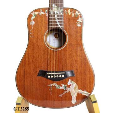 Parrot Inlaid Solid Mahogany 6 Strings Handmade Travel Acoustic Guitar GT3285