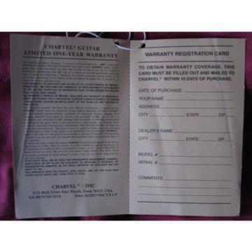 vintage 1980s Charvel Jackson guitar warranty registration card hang tag manual