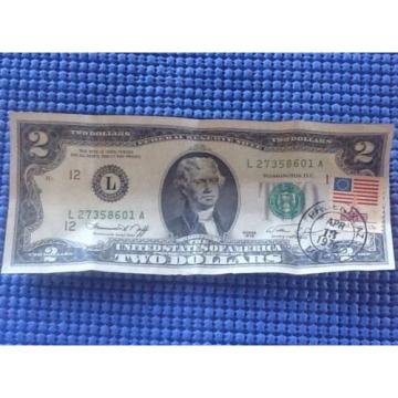 Uncirculated1976 $2 Two Dollar Bill Federal Reserve Note with Cancellation Stamp