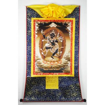 32 Inch Tibet Buddhist Thangka Wrathful Vajra Goddess Dakini Black Vajravarahi