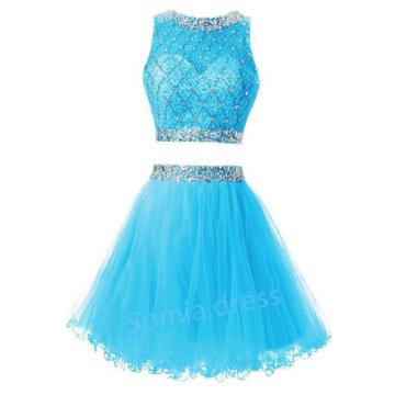 Short Beading Two Piece Formal Ball Gown Party Cocktail Homecoming Prom Dresses