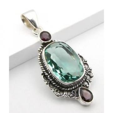 VINTAGE STYLE APATITE &amp; RED GARNET STONE STERLING SILVER NECKLACE PENDANT 2&#034;