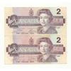 2 x 1986 CANADA TWO DOLLAR BANK NOTES