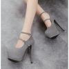 Womens Suede Round Toe High Platform Heels Stilettos Double Buckle Strap G457