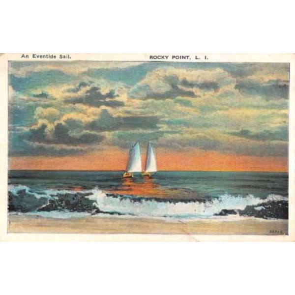 Rocky Point New York Eventide Sail Boat Beach Scene Antique Postcard K40624 #1 image