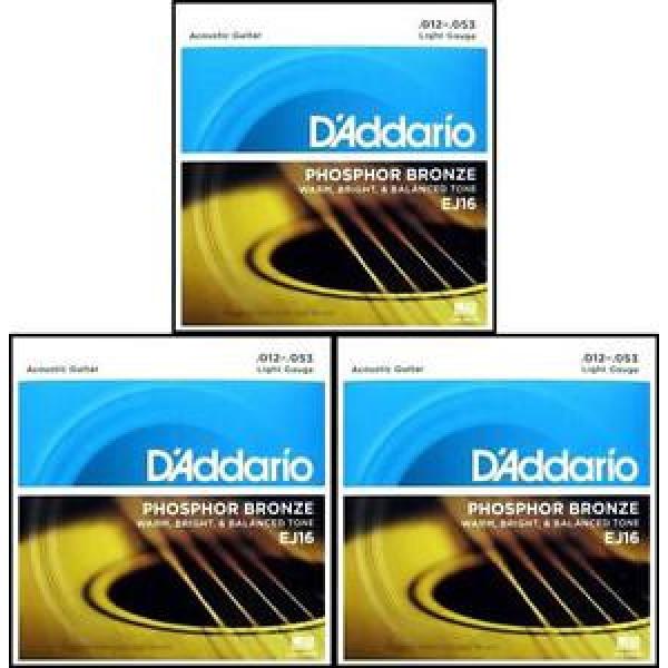 3 Sets D&#039;Addario EJ16 Phosphor Bronze  Light Acoustic Guitar Strings 12 - 53 #1 image