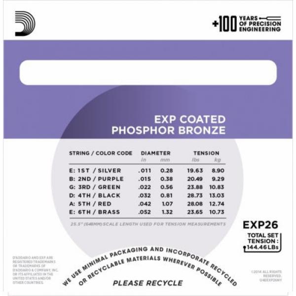 D&#039;Addario EXP26 Phosphor Bronze EXP Coated acoustic guitar strings, Custom Light #4 image