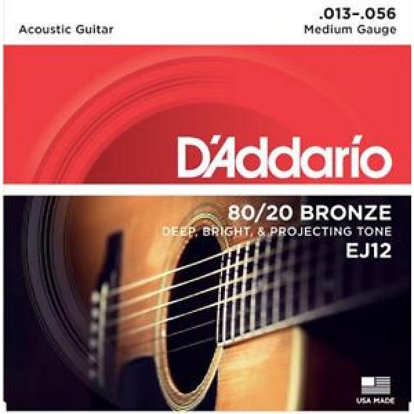 6 Sets D&#039;Addario EJ12  Acoustic Guitar Strings 80/20 Bronze Medium 13-56 #1 image