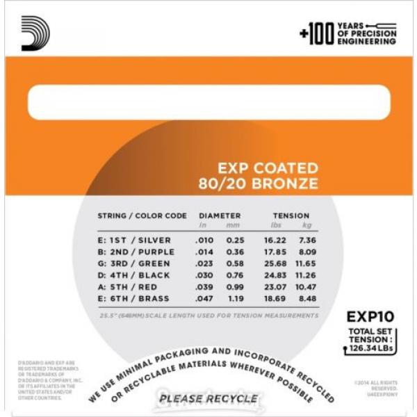 D&#039;Addario EXP10 Coated 80/20 Bronze Extra Light Ac #3 image
