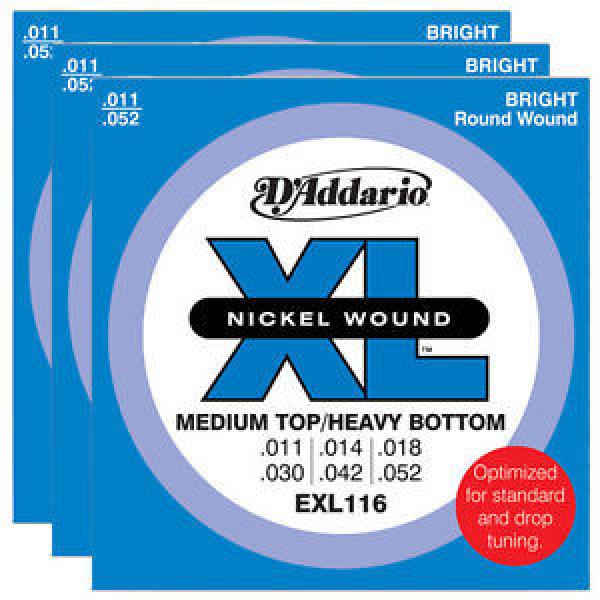 D&#039;Addario EXL116 Nickel Wound, Medium Top/Heavy Bottom Strings, 11-52 (3 SETS) #1 image