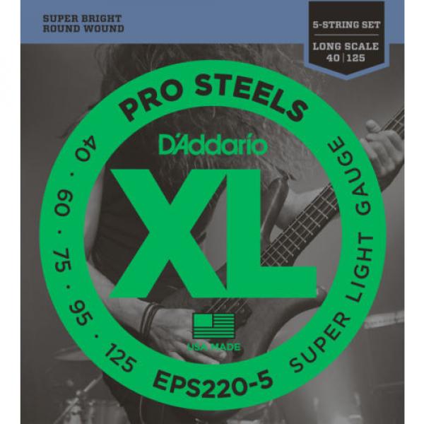 D&#039;Addario EPS220-5 5-String ProSteels Bass Guitar Strings, Super Light, 40-125, #1 image