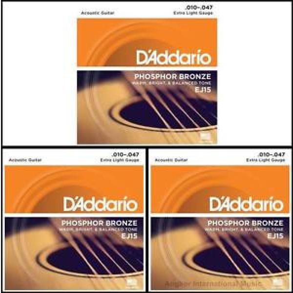 3 X D&#039;Addario EJ15 Phosphor Bronze Extra Light Acoustic Guitar Strings 10 - 47 #1 image