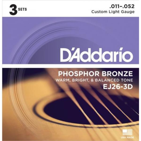 D&#039;ADDARIO GUITAR STRINGS EJ26-3D PHOSPHOR BRONZE 11-52 ACOUSTIC CUSTOM LT 3 PACK #1 image