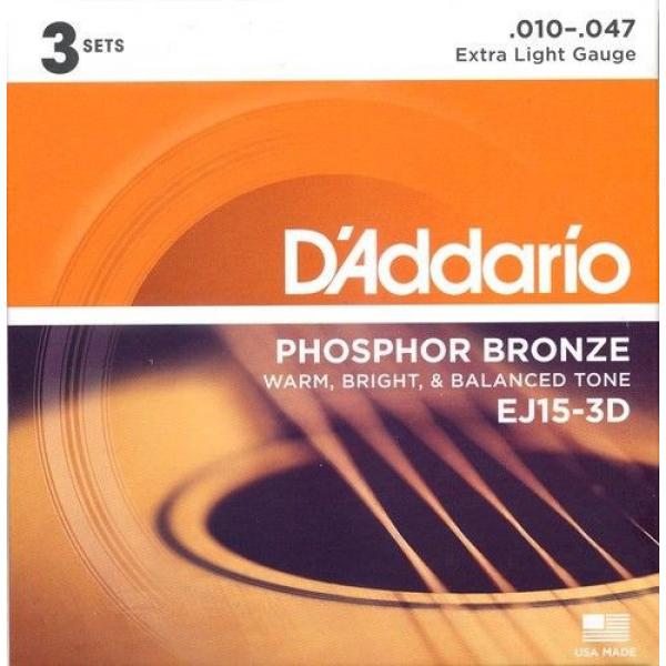 EJ15-3D D&#039;Addario Acoustic Guitar Strings (3 Set Pack), Extra Light Gauge 10-47 #1 image