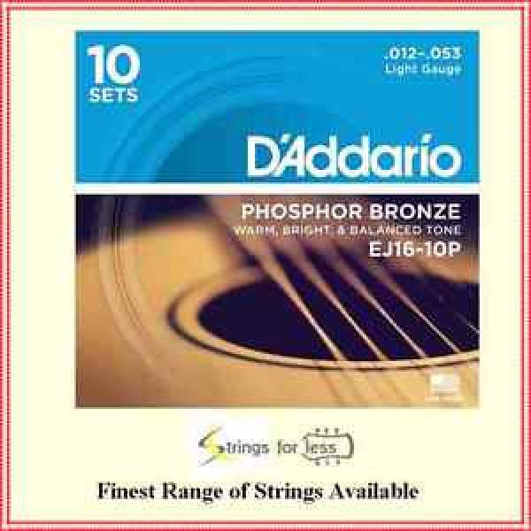 D&#039;Addario EJ16 Phosphor Bronze Light Acoustic Guitar Strings 10-Pack 12 - 53 #1 image