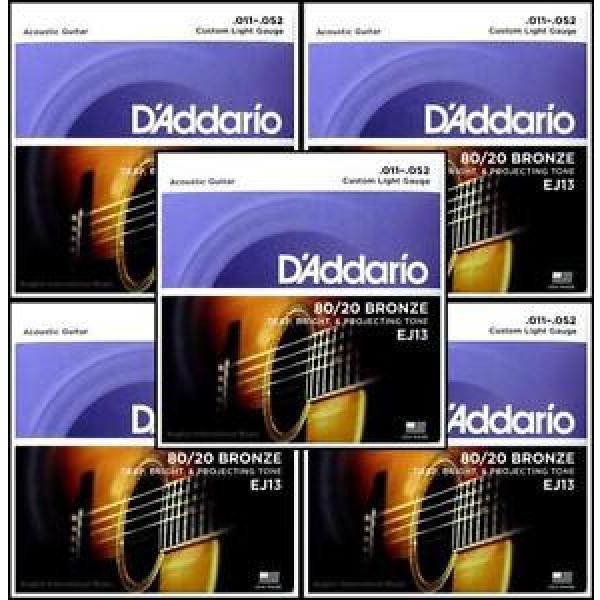 5 X D&#039;Addario EJ13  80/20 Bronze Custom Light Acoustic Guitar Strings 11 - 52 #1 image