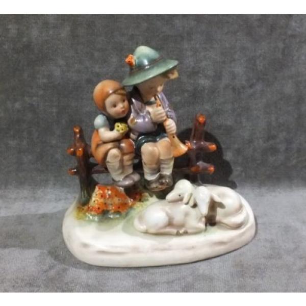 Hummel Girl and Boy w Flute Eventide 5&#034; # 99 West Germany Figurine Bee H1 #1 image