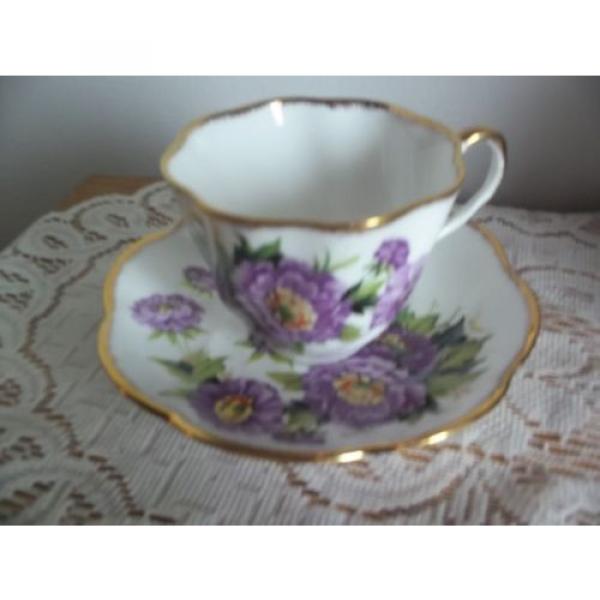 Salisbury England EVENTIDE BONE CHINA TEA CUP &amp; SAUCER Purple Floral Pattern #1 image