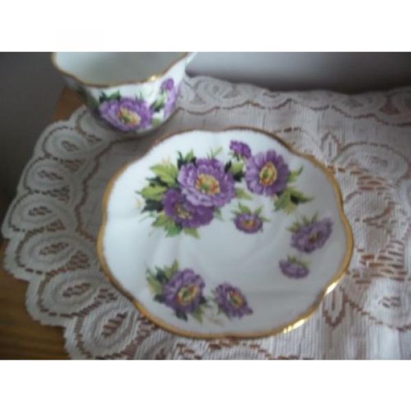 Salisbury England EVENTIDE BONE CHINA TEA CUP &amp; SAUCER Purple Floral Pattern #2 image
