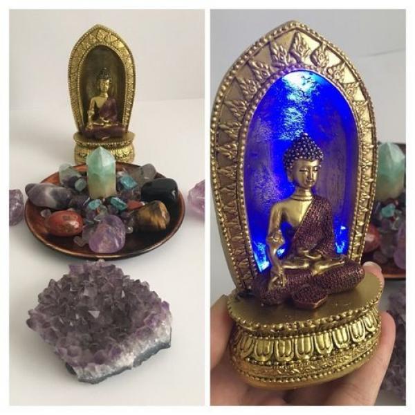 Protection Positive Energy Crystal Healing Grid Thai Buddha Led Golden Temple #1 image