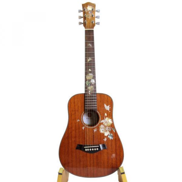 Butterfly Inlaid Solid Mahogany 6 Strings Handmade Travel Acoustic Guitar GT3265 #3 image