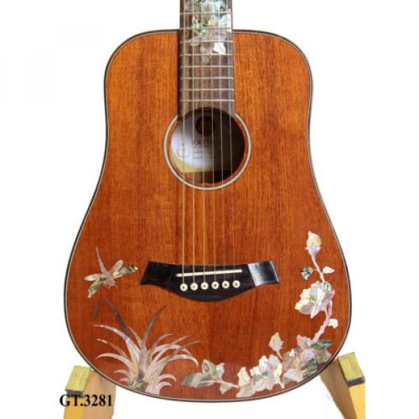 Dragonfly Inlaid Solid Mahogany 6 Strings Handmade Travel Acoustic Guitar GT3281 #1 image