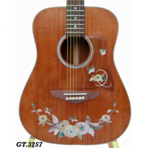 Flower Inlaid-Solidwood Mahogany 6 Strings Handmade Travel Acoustic Guitar 3257 #1 image
