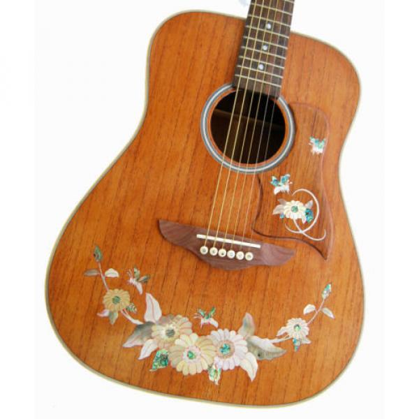 Flower Inlaid-Solidwood Mahogany 6 Strings Handmade Travel Acoustic Guitar 3257 #5 image