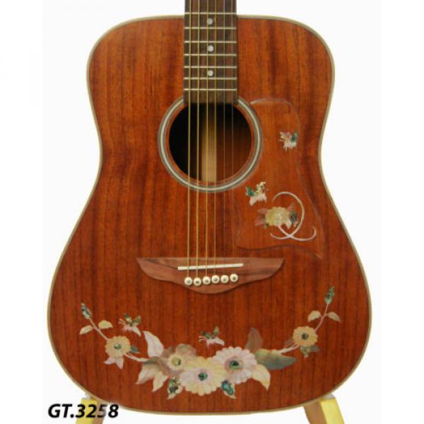 Antonio-Flower Inlaid Solidwood Mahogany 6 Strings Handmade Travel Guitar GT3258 #1 image