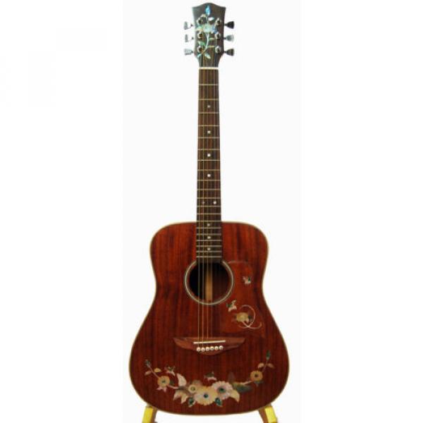Antonio-Flower Inlaid Solidwood Mahogany 6 Strings Handmade Travel Guitar GT3258 #2 image