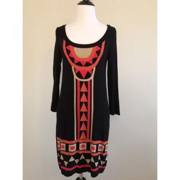 H&amp;M Tribal Aztec Geometric Radial Print Knit Sweater Tunic Mini Dress Black XS #1 image