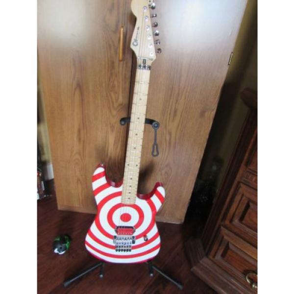 Charvel-Like Red and White Bullseye Guitar with hard shell case #4 image