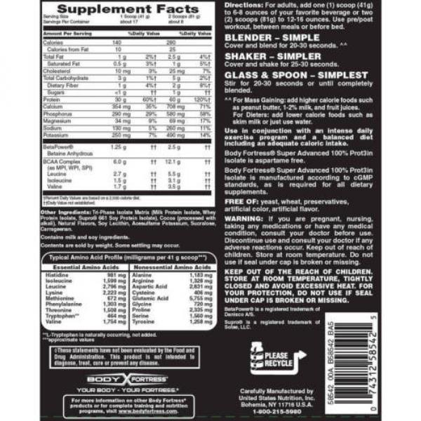 Body Fortress Super Advanced Protein Isolate Chocolate Dietary Supplement, 24 oz #2 image