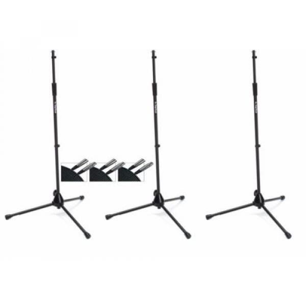 Lot of 3 MS9700 - Stage Professional Microphone Stands + 3 XLR 20&#039; Long Cables #1 image