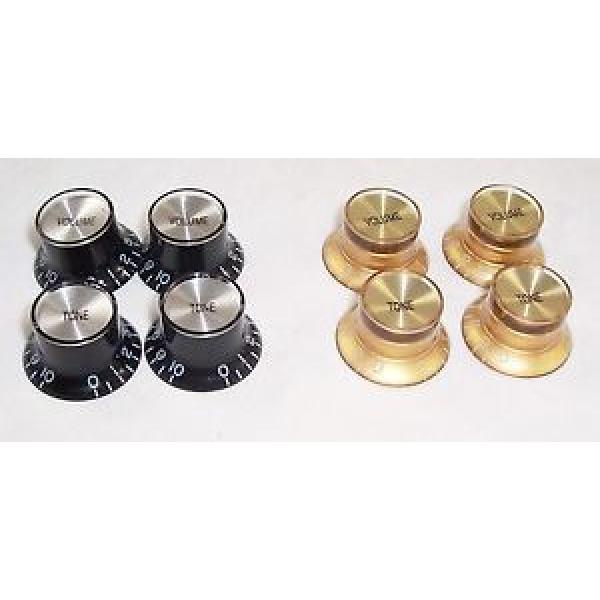 4 X BELL SHAPED TOP HAT SPEED KNOBS FOR GIBSON GUITAR ETC /SILV/GD CAPS #1 image