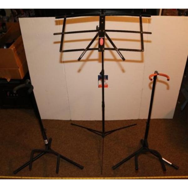 LOT OF 3- USED MUSICAL ITEMS- 2 GUITAR STANDS &amp; 1 SHEET MUSIC STAND ALL TOP QUAL #1 image