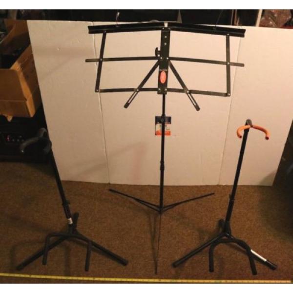 LOT OF 3- USED MUSICAL ITEMS- 2 GUITAR STANDS &amp; 1 SHEET MUSIC STAND ALL TOP QUAL #2 image