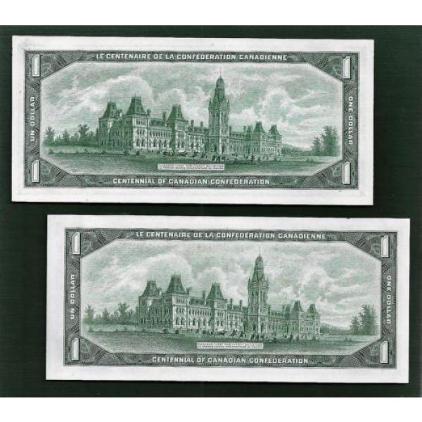 TWO 1867 1967 CANADA Canadian CENTENNIAL one 1 DOLLAR BILLS NOTES crisp UNC #2 image