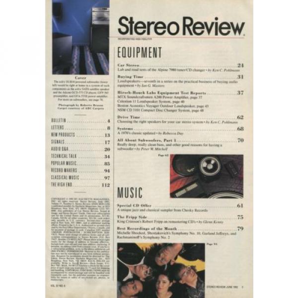 Stereo Review Mag June 1992 Celestion 11, MTX Soundcraftsman A200, Alpine 7980 #2 image