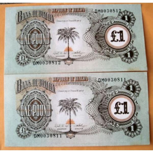 Two Uncirculated Consecutive One Pound Bank Of Biafra Notes #2 image