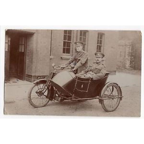 RPPC Motorcycle and Sidecar Ariel 1914 Two Soldiers Portsmouth Plate #1 image