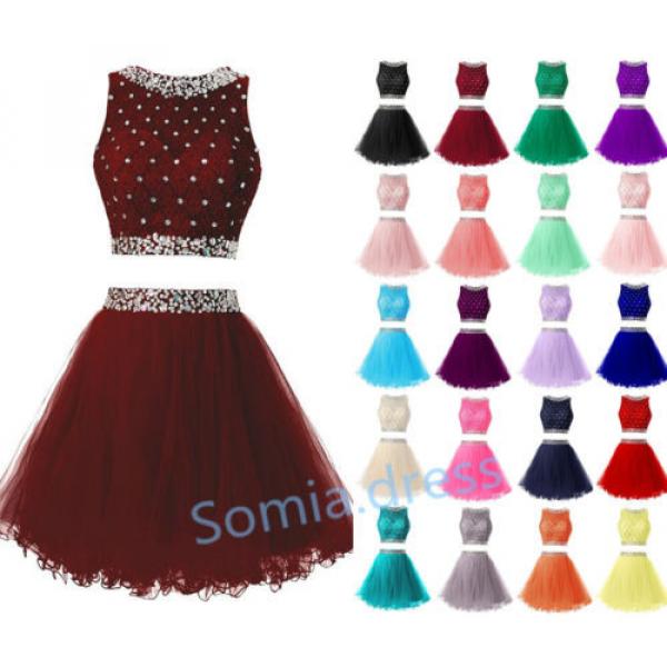 Short Beading Two Piece Formal Ball Gown Party Cocktail Homecoming Prom Dresses #1 image